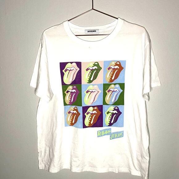 Daydreamer Rolling Stones 9 Licks Boyfriend Style Vintage White Tee size Large - Picture 2 of 8